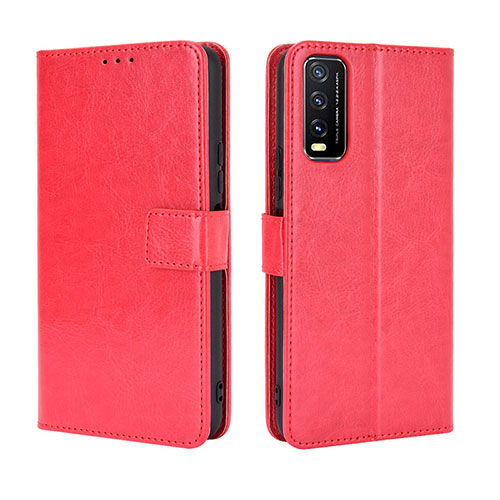 Leather Case Stands Flip Cover Holder BY5 for Vivo Y12A Red