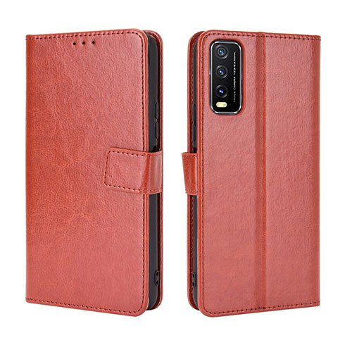 Leather Case Stands Flip Cover Holder BY5 for Vivo Y12G Brown