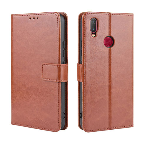 Leather Case Stands Flip Cover Holder BY5 for Vivo Y17 Brown