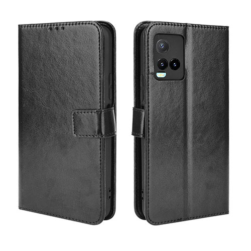 Leather Case Stands Flip Cover Holder BY5 for Vivo Y21G Black