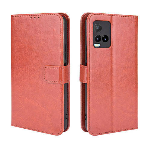 Leather Case Stands Flip Cover Holder BY5 for Vivo Y21G Brown