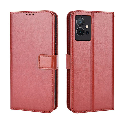 Leather Case Stands Flip Cover Holder BY5 for Vivo Y33e 5G Brown