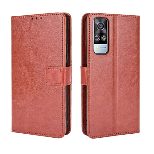 Leather Case Stands Flip Cover Holder BY5 for Vivo Y51 (2021) Brown