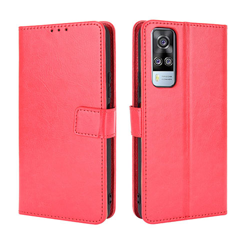 Leather Case Stands Flip Cover Holder BY5 for Vivo Y51 (2021) Red