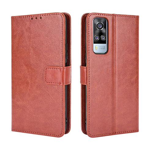 Leather Case Stands Flip Cover Holder BY5 for Vivo Y53s NFC Brown
