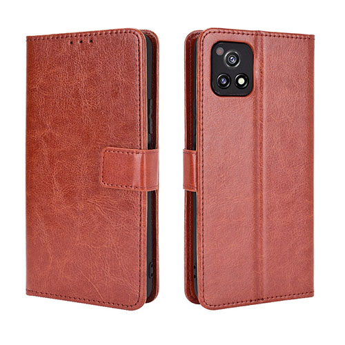 Leather Case Stands Flip Cover Holder BY5 for Vivo Y54s 5G Brown