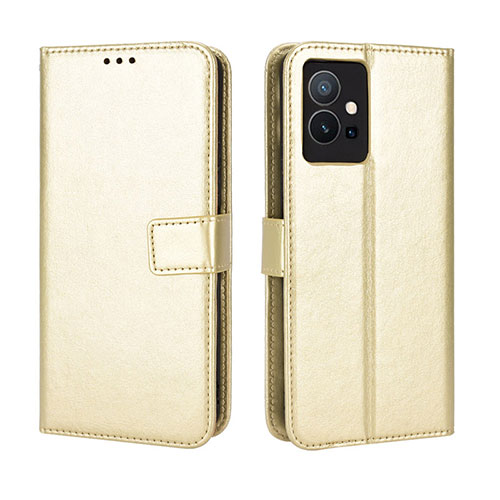Leather Case Stands Flip Cover Holder BY5 for Vivo Y55s 5G Gold