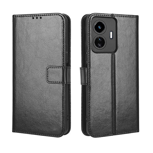 Leather Case Stands Flip Cover Holder BY5 for Vivo Y77 5G Black