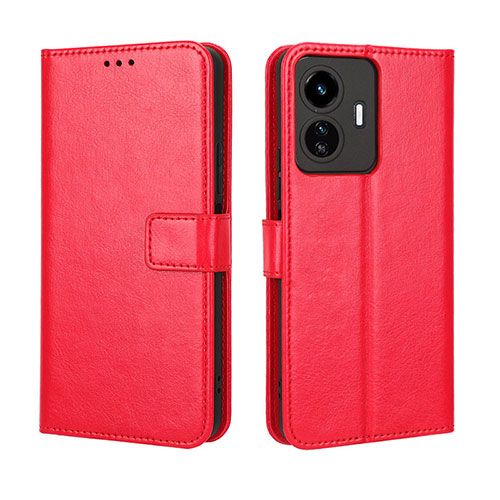 Leather Case Stands Flip Cover Holder BY5 for Vivo Y77 5G Red