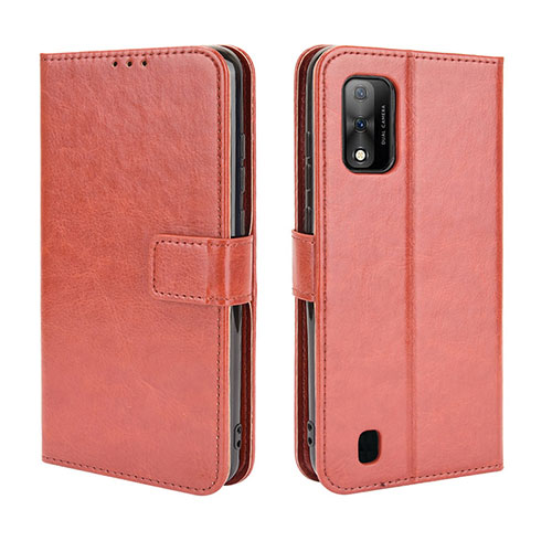 Leather Case Stands Flip Cover Holder BY5 for Wiko Ride 3 Brown