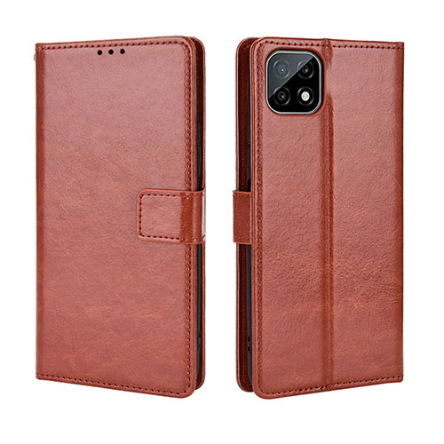 Leather Case Stands Flip Cover Holder BY5 for Wiko T3 Brown