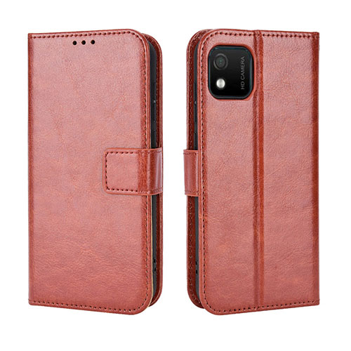 Leather Case Stands Flip Cover Holder BY5 for Wiko Y52 Brown