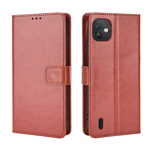 Leather Case Stands Flip Cover Holder BY5 for Wiko Y82 Brown