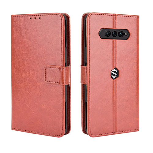 Leather Case Stands Flip Cover Holder BY5 for Xiaomi Black Shark 4 Pro 5G Brown