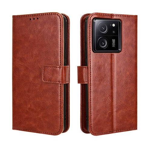 Leather Case Stands Flip Cover Holder BY5 for Xiaomi Mi 13T 5G Brown