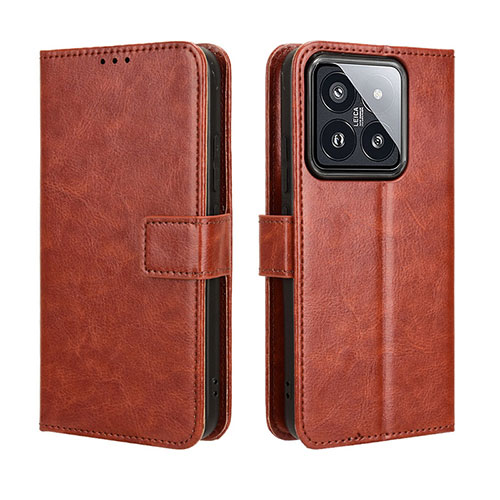 Leather Case Stands Flip Cover Holder BY5 for Xiaomi Mi 14 Pro 5G Brown