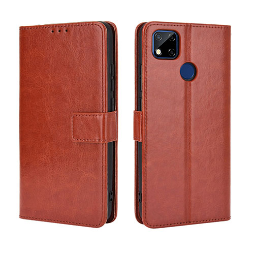 Leather Case Stands Flip Cover Holder BY5 for Xiaomi POCO C3 Brown