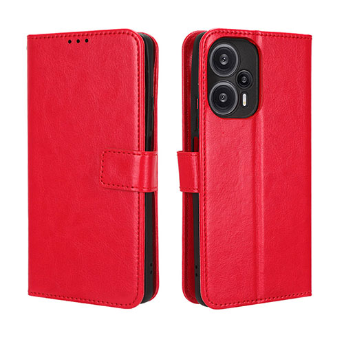 Leather Case Stands Flip Cover Holder BY5 for Xiaomi Poco F5 5G Red