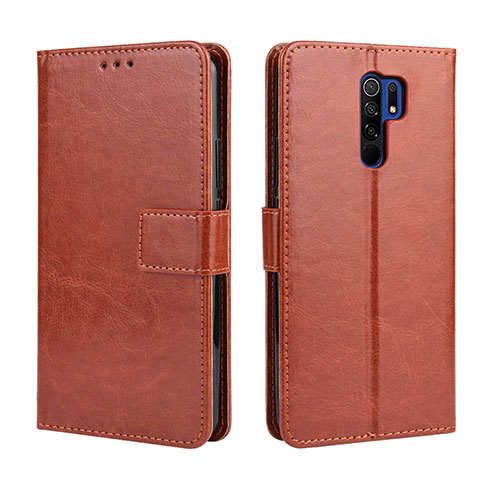 Leather Case Stands Flip Cover Holder BY5 for Xiaomi Poco M2 Brown