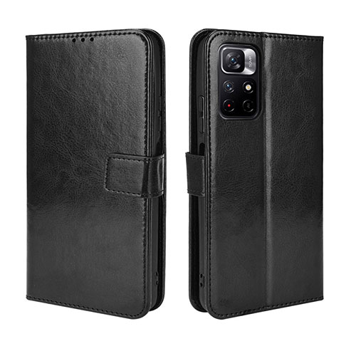 Leather Case Stands Flip Cover Holder BY5 for Xiaomi Poco M4 Pro 5G Black