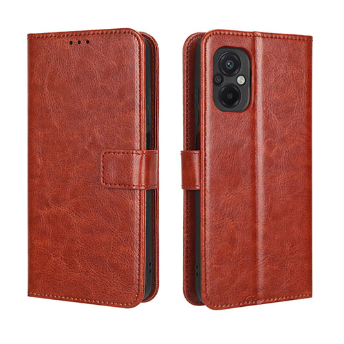 Leather Case Stands Flip Cover Holder BY5 for Xiaomi Poco M5 4G Brown