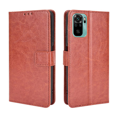 Leather Case Stands Flip Cover Holder BY5 for Xiaomi Poco M5S Brown