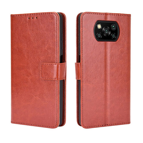 Leather Case Stands Flip Cover Holder BY5 for Xiaomi Poco X3 Brown