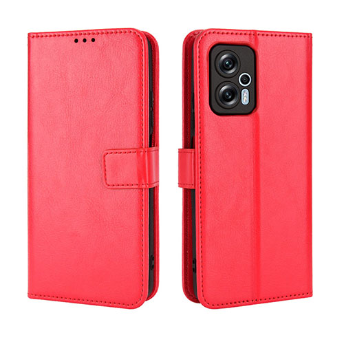 Leather Case Stands Flip Cover Holder BY5 for Xiaomi Poco X4 GT 5G Red