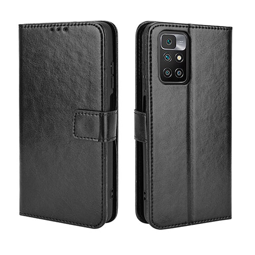 Leather Case Stands Flip Cover Holder BY5 for Xiaomi Redmi 10 4G Black