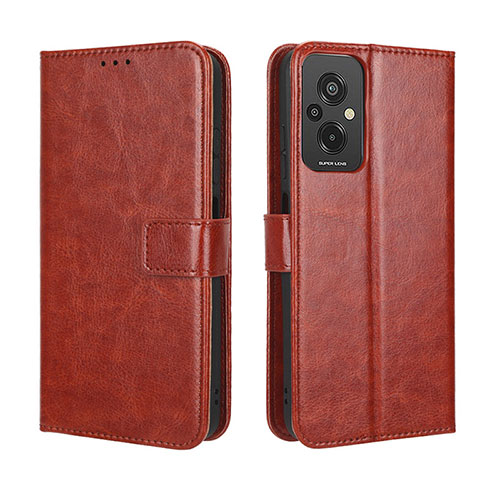 Leather Case Stands Flip Cover Holder BY5 for Xiaomi Redmi 11 Prime 4G Brown