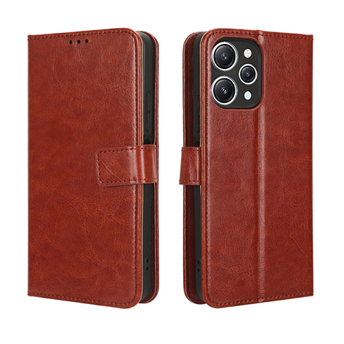 Leather Case Stands Flip Cover Holder BY5 for Xiaomi Redmi 12 4G Brown