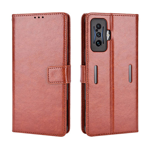 Leather Case Stands Flip Cover Holder BY5 for Xiaomi Redmi K50 Gaming 5G Brown