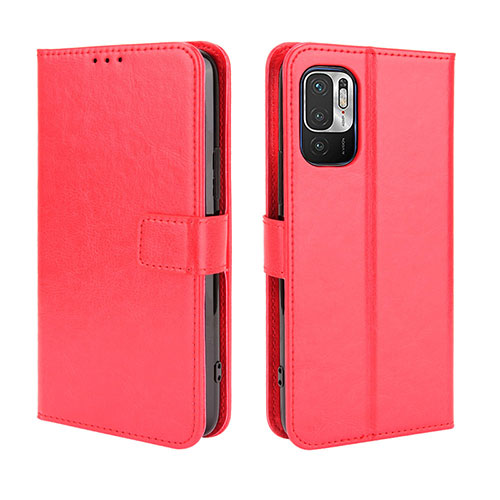 Leather Case Stands Flip Cover Holder BY5 for Xiaomi Redmi Note 10 JE 5G Red