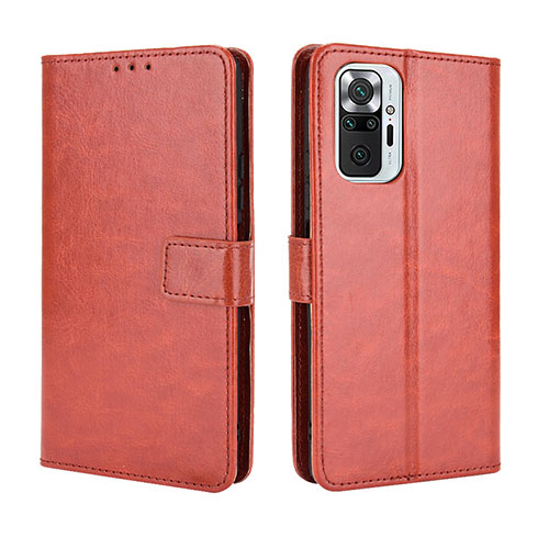 Leather Case Stands Flip Cover Holder BY5 for Xiaomi Redmi Note 10 Pro 4G Brown