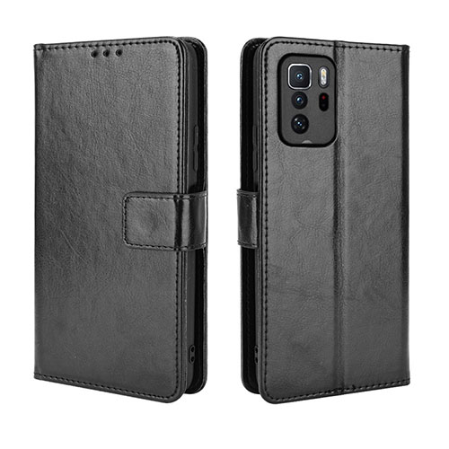 Leather Case Stands Flip Cover Holder BY5 for Xiaomi Redmi Note 10 Pro 5G Black