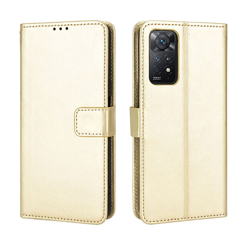 Leather Case Stands Flip Cover Holder BY5 for Xiaomi Redmi Note 11 Pro 4G Gold