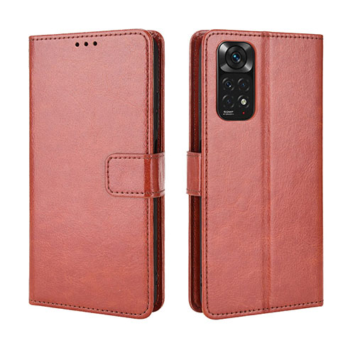 Leather Case Stands Flip Cover Holder BY5 for Xiaomi Redmi Note 11S 4G Brown