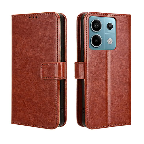 Leather Case Stands Flip Cover Holder BY5 for Xiaomi Redmi Note 13 Pro 5G Brown