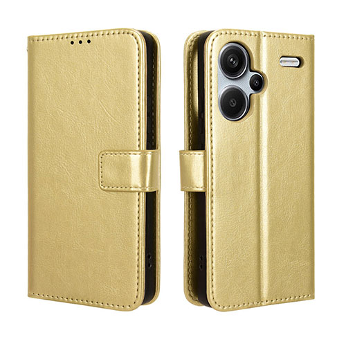 Leather Case Stands Flip Cover Holder BY5 for Xiaomi Redmi Note 13 Pro+ Plus 5G Gold