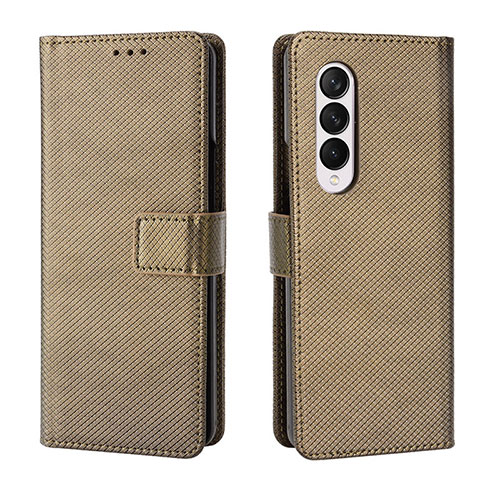 Leather Case Stands Flip Cover Holder BY6 for Samsung Galaxy Z Fold3 5G Brown