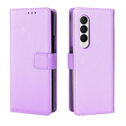 Leather Case Stands Flip Cover Holder BY6 for Samsung Galaxy Z Fold3 5G Purple