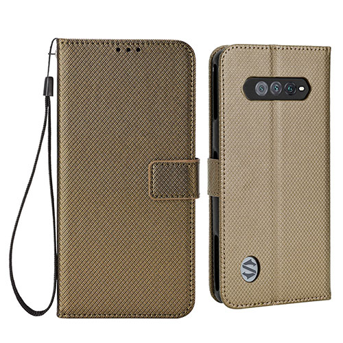 Leather Case Stands Flip Cover Holder BY6 for Xiaomi Black Shark 4S Pro 5G Brown