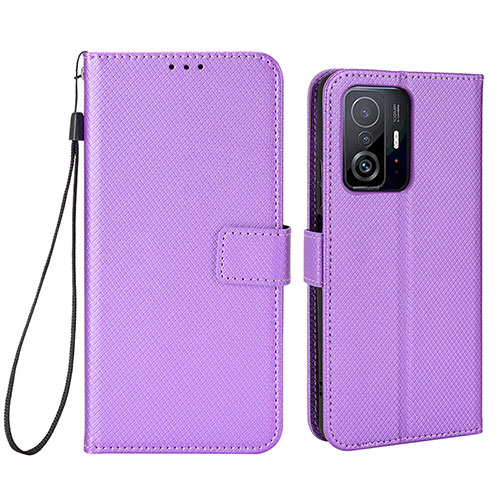 Leather Case Stands Flip Cover Holder BY6 for Xiaomi Mi 11T Pro 5G Purple