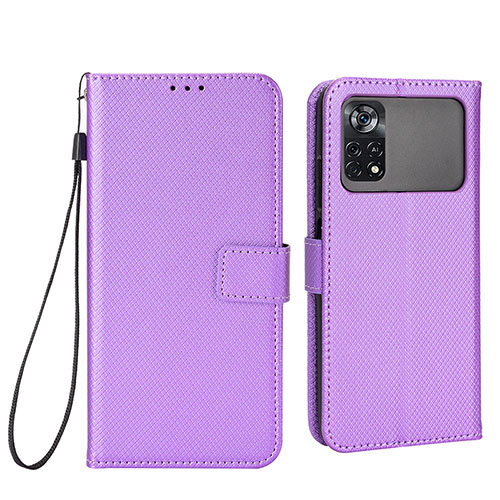 Leather Case Stands Flip Cover Holder BY6 for Xiaomi Poco M4 Pro 4G Purple