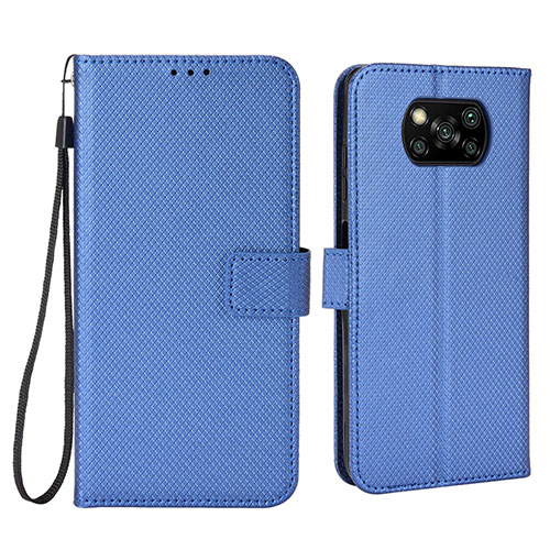 Leather Case Stands Flip Cover Holder BY6 for Xiaomi Poco X3 Blue