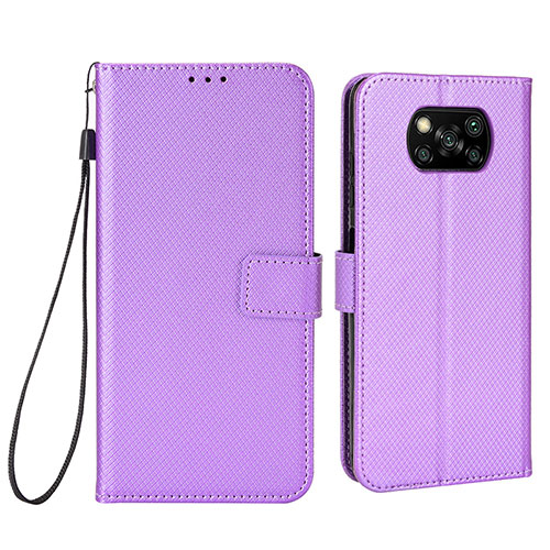 Leather Case Stands Flip Cover Holder BY6 for Xiaomi Poco X3 Pro Purple