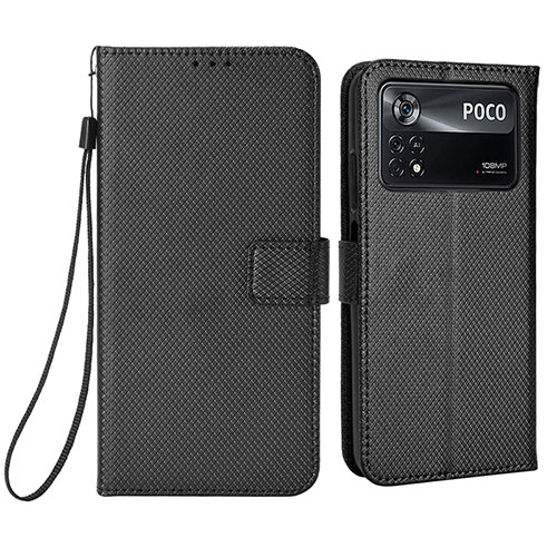 Leather Case Stands Flip Cover Holder BY6 for Xiaomi Poco X4 Pro 5G Black