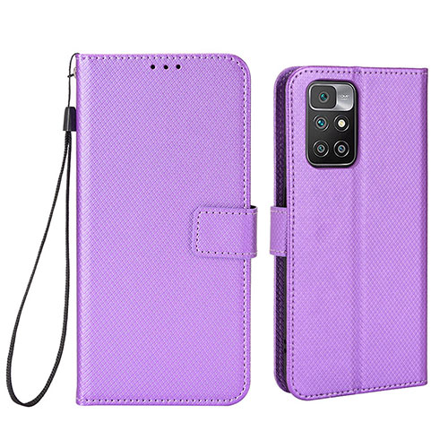 Leather Case Stands Flip Cover Holder BY6 for Xiaomi Redmi 10 4G Purple