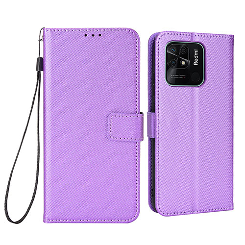 Leather Case Stands Flip Cover Holder BY6 for Xiaomi Redmi 10 India Purple