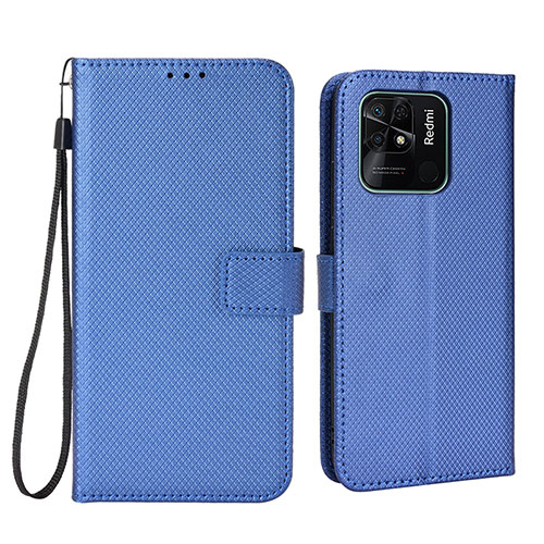 Leather Case Stands Flip Cover Holder BY6 for Xiaomi Redmi 10 Power Blue
